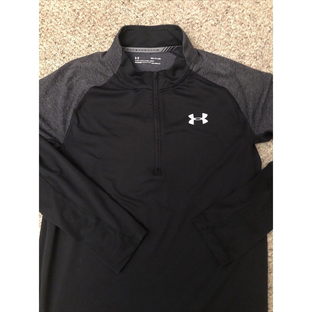 Under Armour Threadborne 1/2‎ zip Fitted Coldgear Small Black Gray